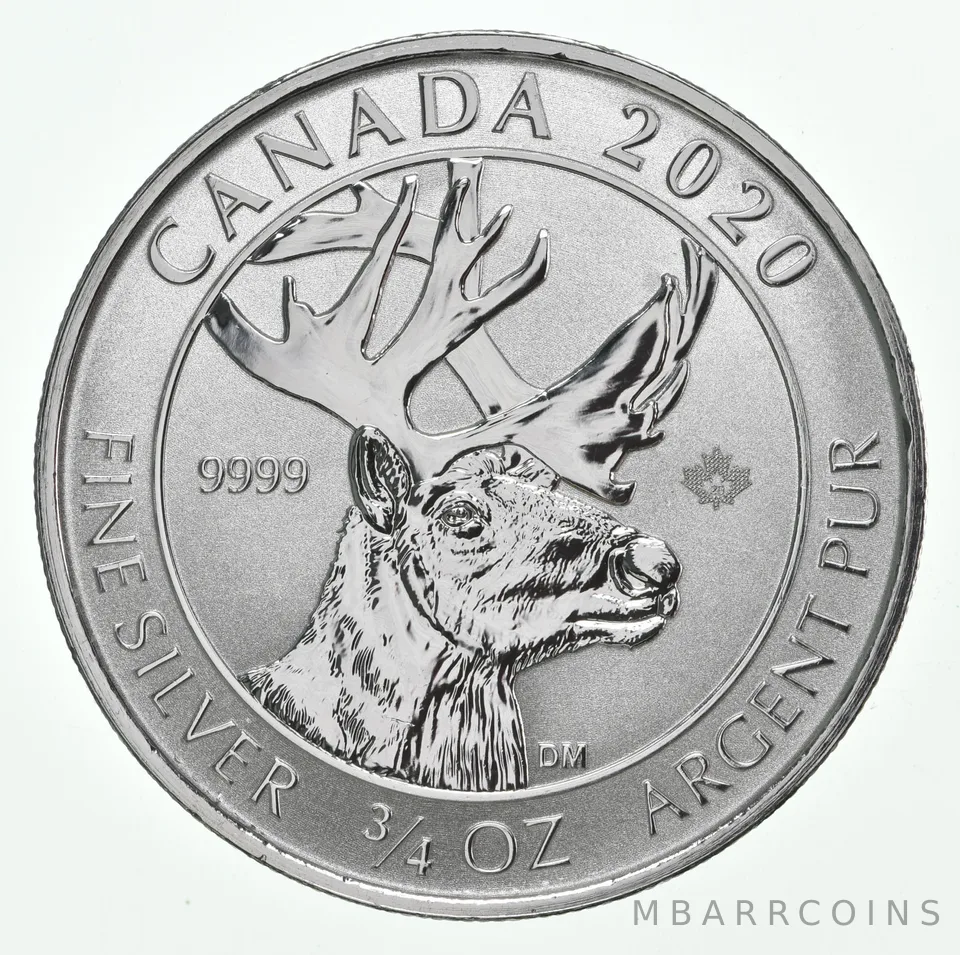 2020 Canada 2 Dollars Silver Woodland Caribou 3/4 Oz Silver