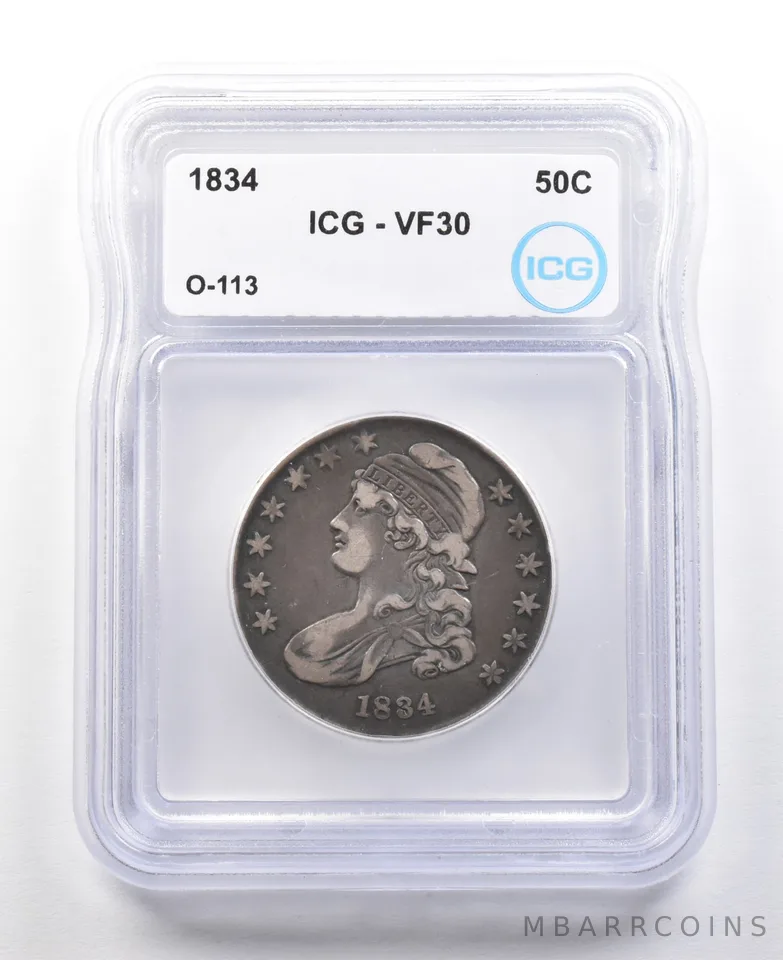 1834 Capped Bust Half Dollar O-113 VF30 ICG *3077