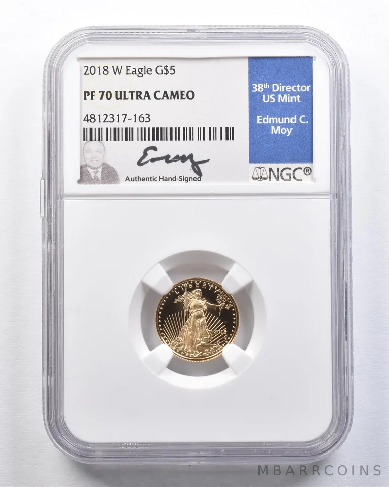 2018-W $5 American Gold Eagle Moy 1/10 Oz Gold PF70 UCAM NGC *2101