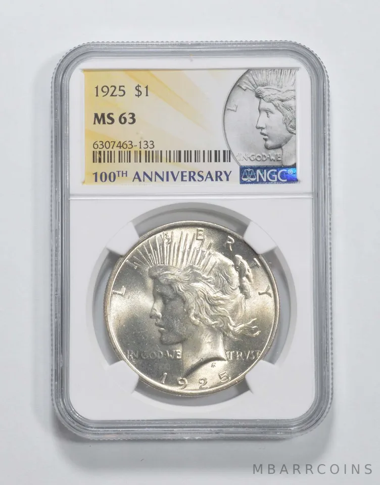 1925 Peace Silver Dollar MS63 NGC 100th Anniv 2021 Special Label
