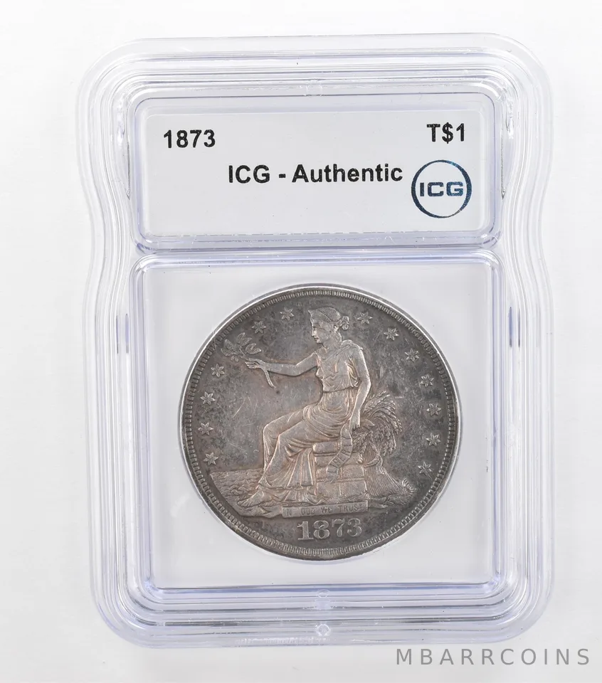 1873 Seated Liberty Trade Dollar Authentic ICG Beautiful Tone *3661