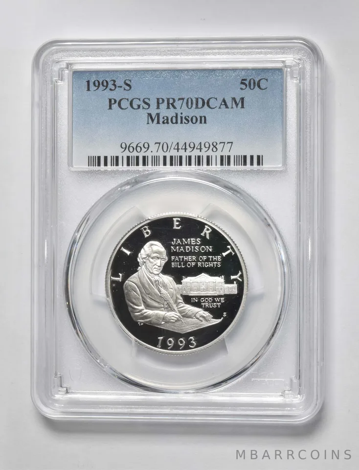 1993-S James Madison Commemorative Half Dollar PR70 PCGS Blue Label