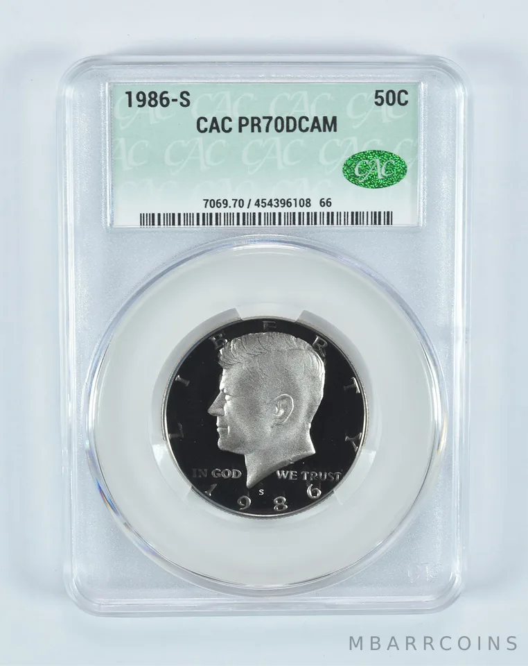 1986-S Kennedy Half Dollar PR70 DCAM CAC CACg