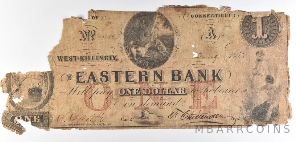1852 $1 West Killingly CT Eastern Bank Obsolete Note *8609