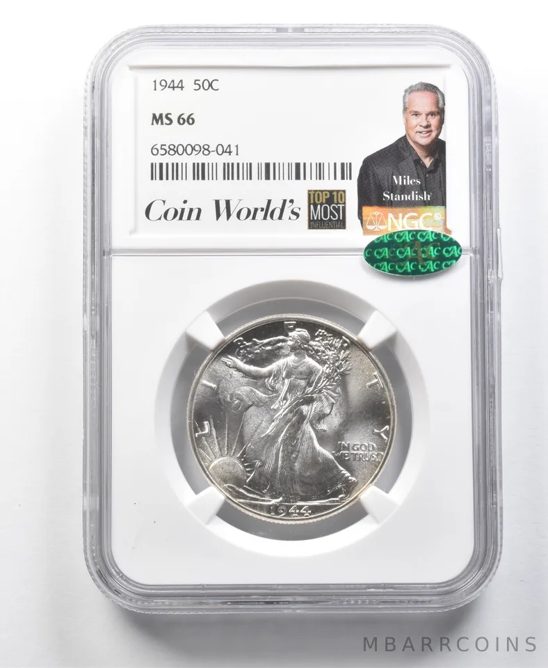 1944 Walking Liberty Half Dollar Miles Standish MS66 NGC CAC a8555