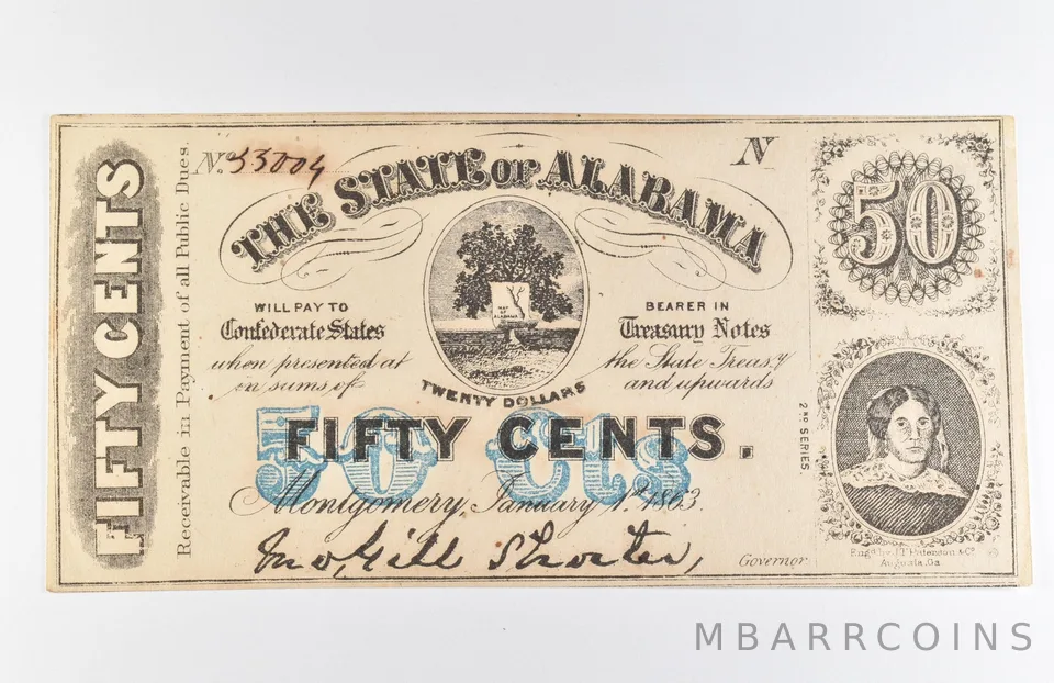 1863 50 Cents Alabama Obsolete Note *8632