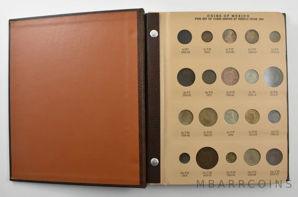 Mexico Coin Type Album 1905-1972 63 Coins a3227