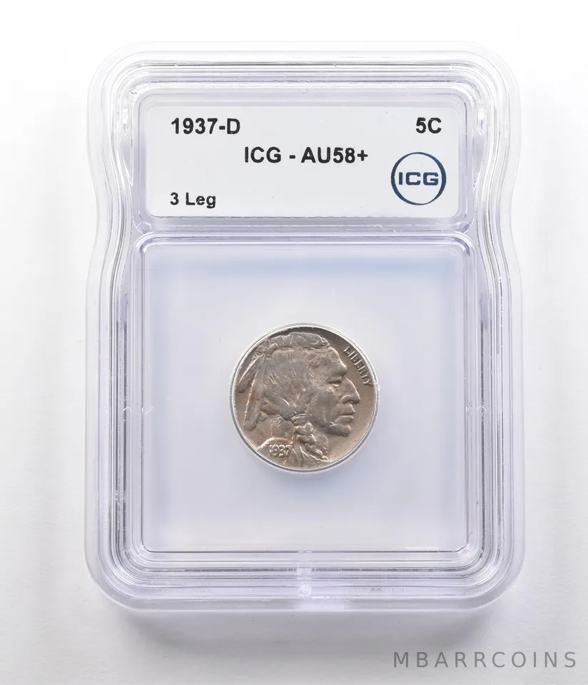1937-D Indian Head Buffalo Nickel 3 Leg AU58+ ICG *2621