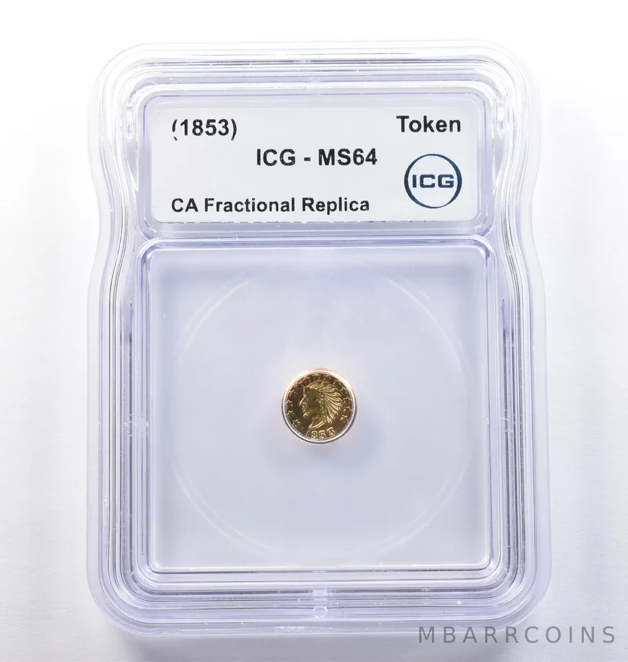(1853) CA Fractional Gold Style Token Indian Head 1/4 Dollar MS64 ICG *3777