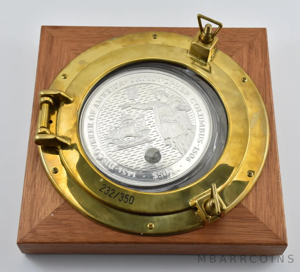 2006 Virgin Islands 5 Kilo Silver Columbus Compass W/ Porthole Holder *0983