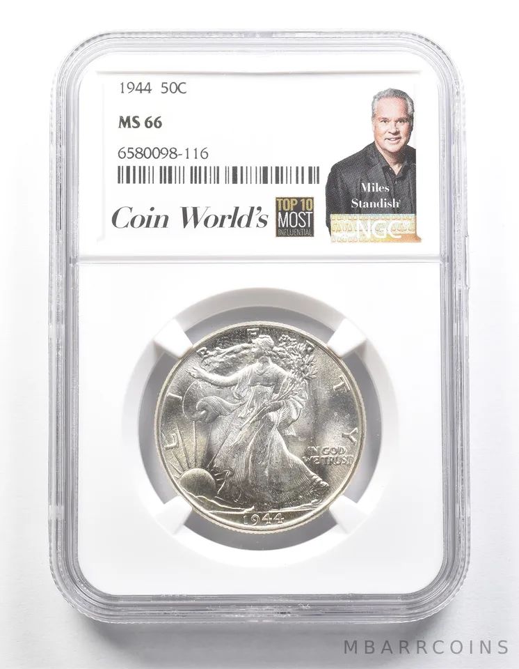 1944 Walking Liberty Half Dollar Miles Standish MS66 NGC *1332