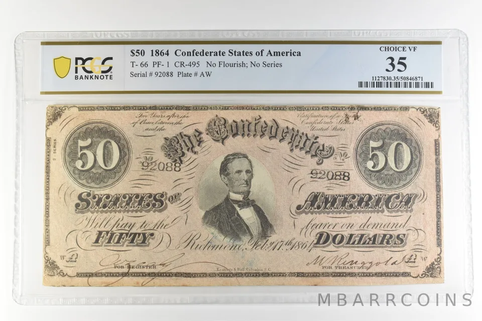 1864 $50 Confederate States America T-66 PF-1 CR-495 Choice VF35 PCGS *4472