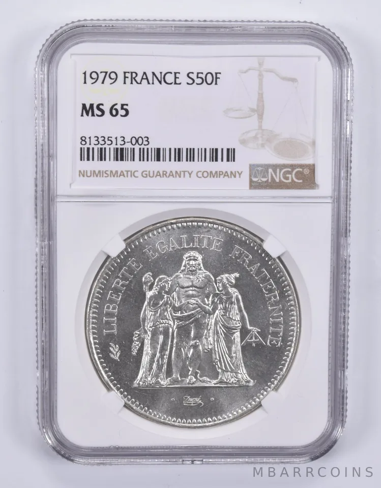 1979 France 50 Francs Silver MS65 NGC Brown Label