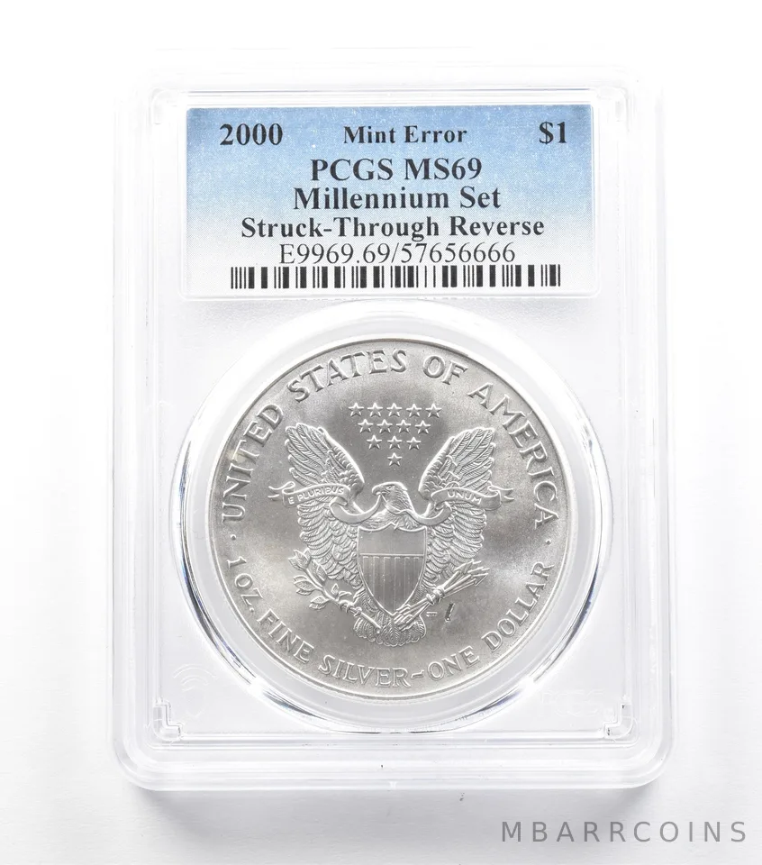2000 American Silver Eagle Millennium Set Struck Thru Reverse MS69 PCGS a2196