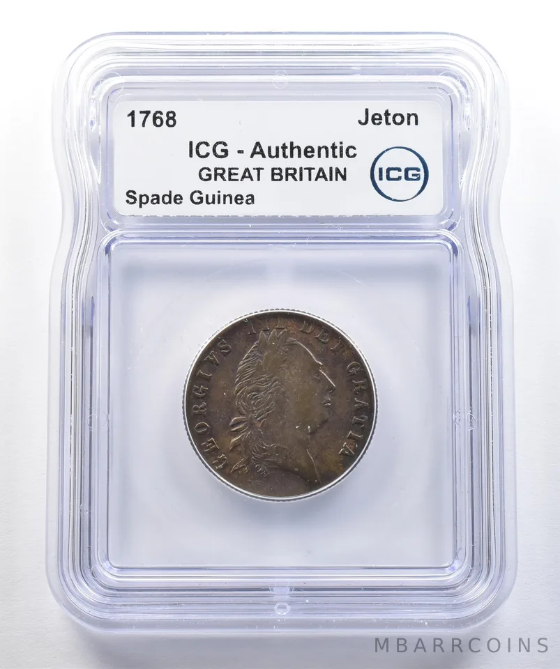 1768 Great Britain Jeton Spade Guinea Authentic ICG a7768