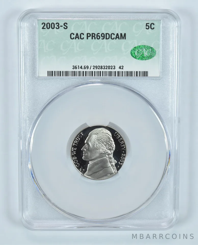 2003-S Jefferson Nickel PR69 DCAM CAC CACg