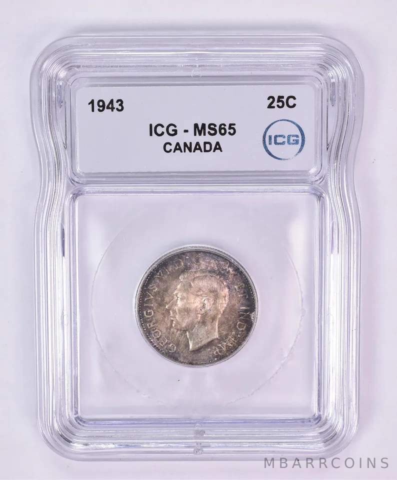1943 Canada 25 Cents MS65 ICG Beautiful Tone *1188