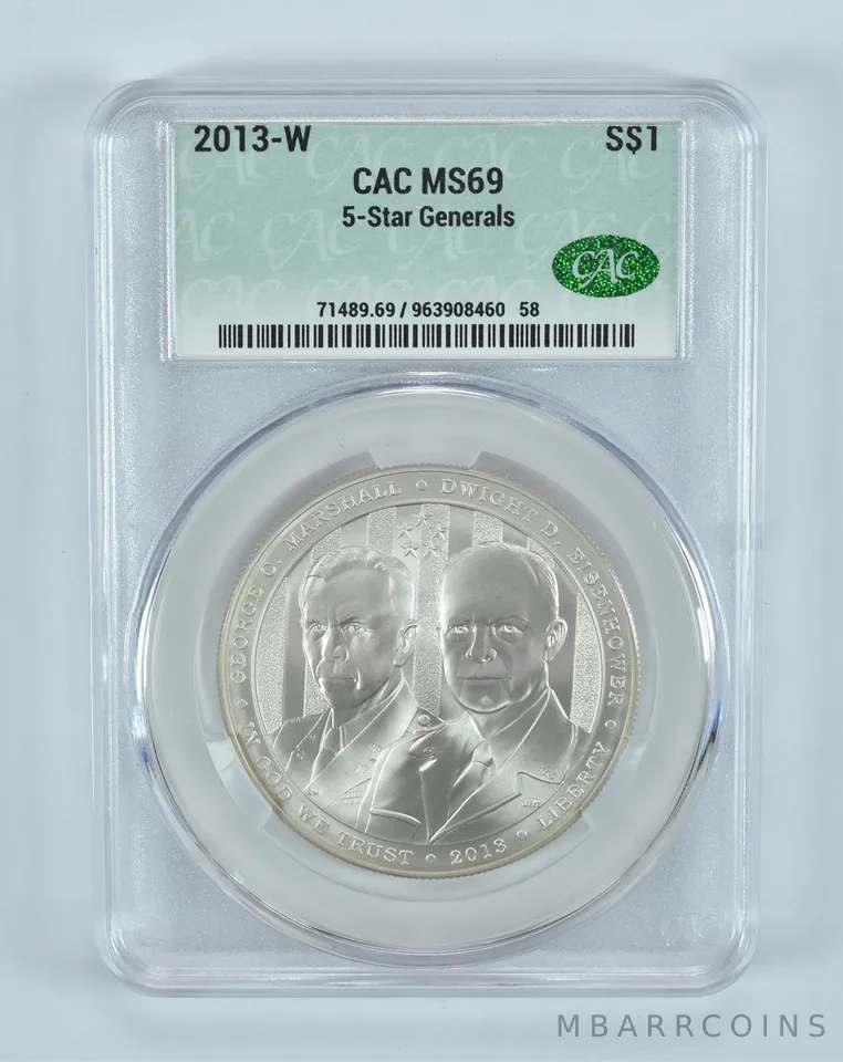 2013-W 5-Star Generals Commemorative Silver Dollar MS69 CAC CACg