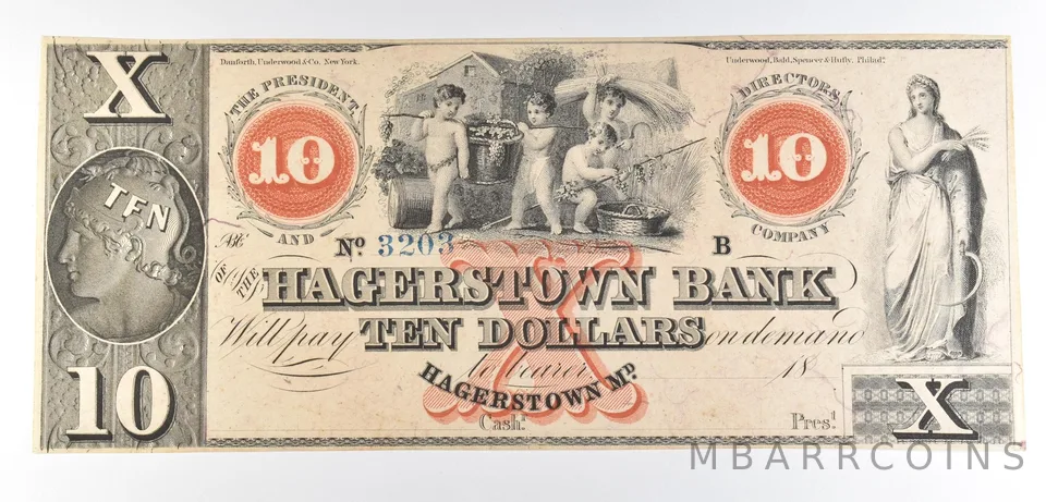 1800s $10 Hagerstown Bank MD Obsolete Note *8534