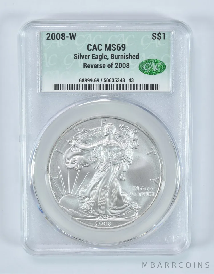 2008-W Burnished Silver Eagle MS69 CAC CACg