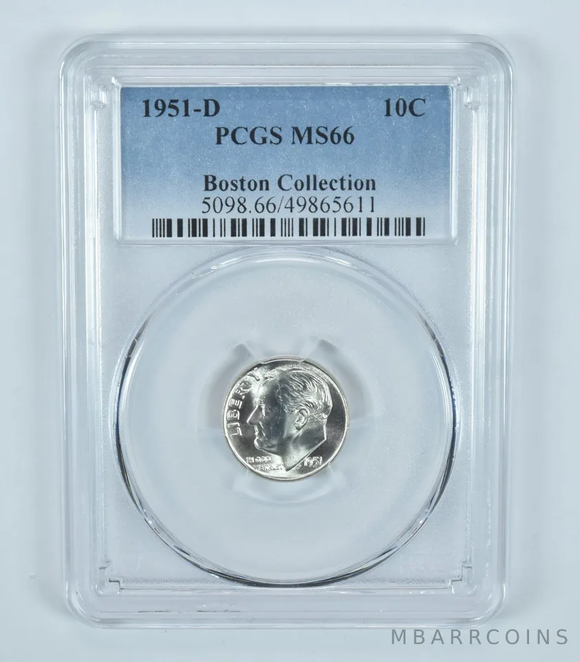 1951-D Roosevelt Dime Boston Collection MS66 PCGS Blue Label
