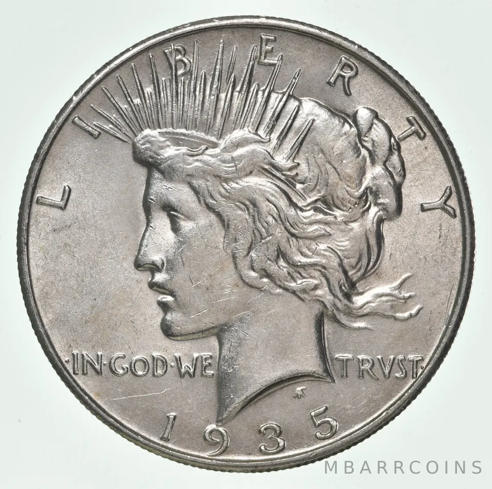 (1) BU 1935-S Peace Silver Dollar $1 Unc MS 90% - San Francisco Mint