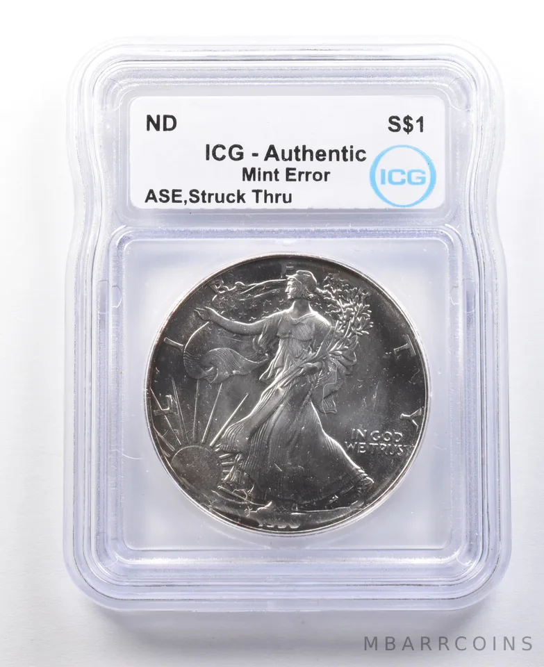 ND American Silver Eagle Mint Error Struck Thru Authentic ICG *2889