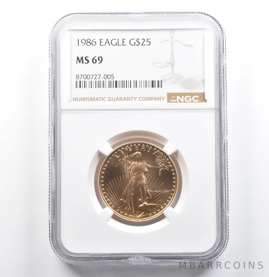 1986 $25 American Gold Eagle 1/2 Oz Gold MS69 NGC