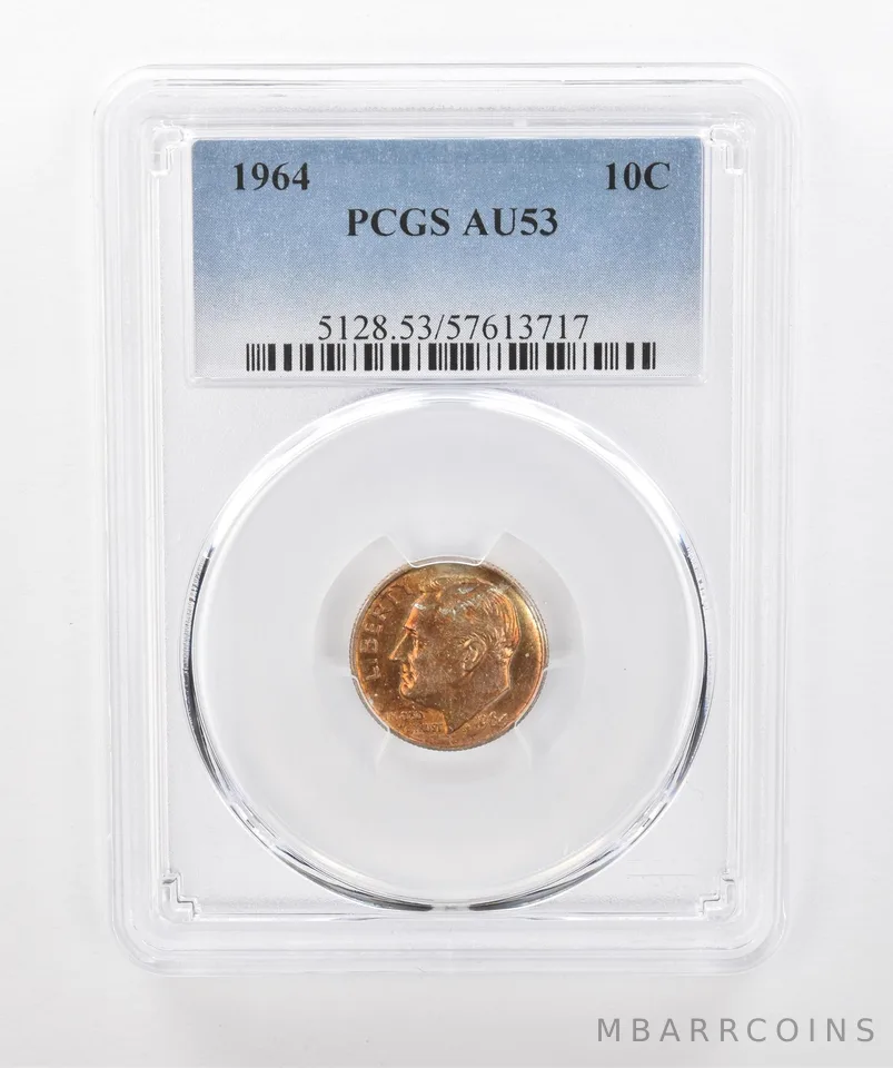 1964 Roosevelt Dime AU53 PCGS Beautiful Tone *1573