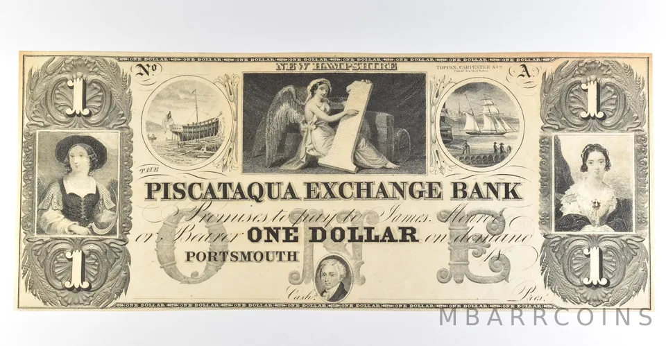1800s $1 Portsmouth NH Piscataqua Exchange Bank Obsolete Note *8466