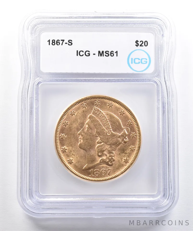 1867-S $20 Liberty Head Gold Double Eagle MS61 ICG *7402