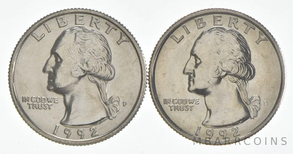 1992 P+D Washington Quarter Clad Unc Bundle