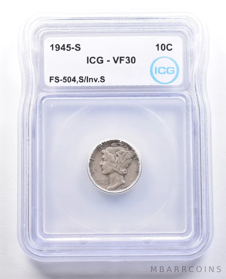 1945-S Mercury Dime FS-504 S/Inv S VF30 ICG *4669