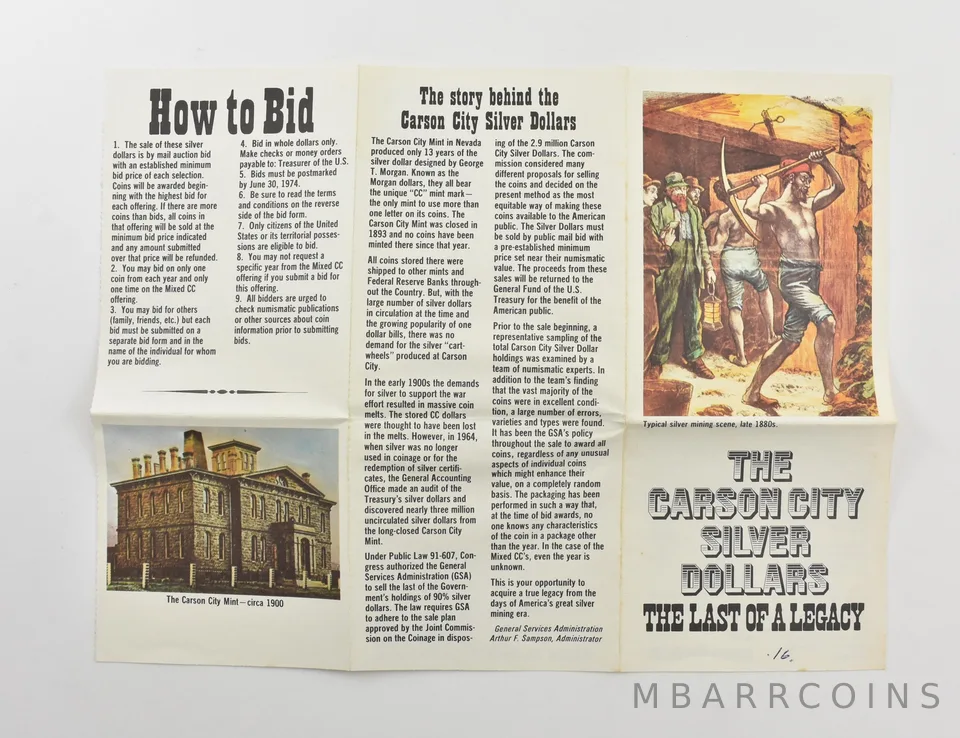 GSA The Carson City Silver Dollars Morgan CC Legacy Brochure *9807