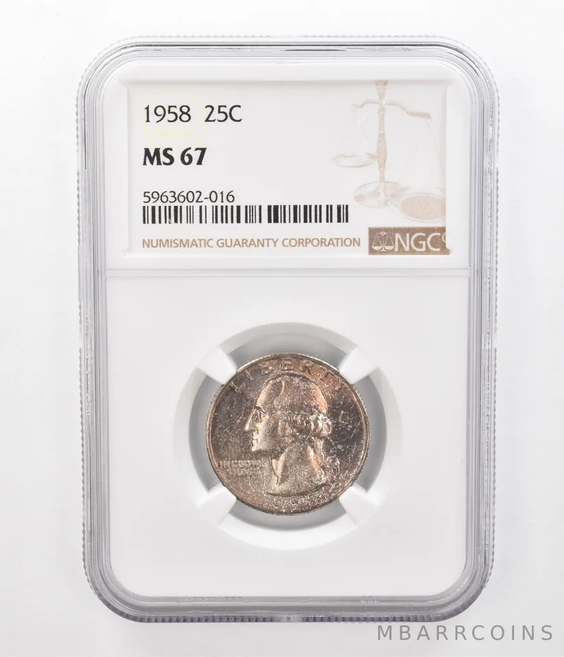 1958 Washington Quarter MS67 NGC Beautiful Tone *2369