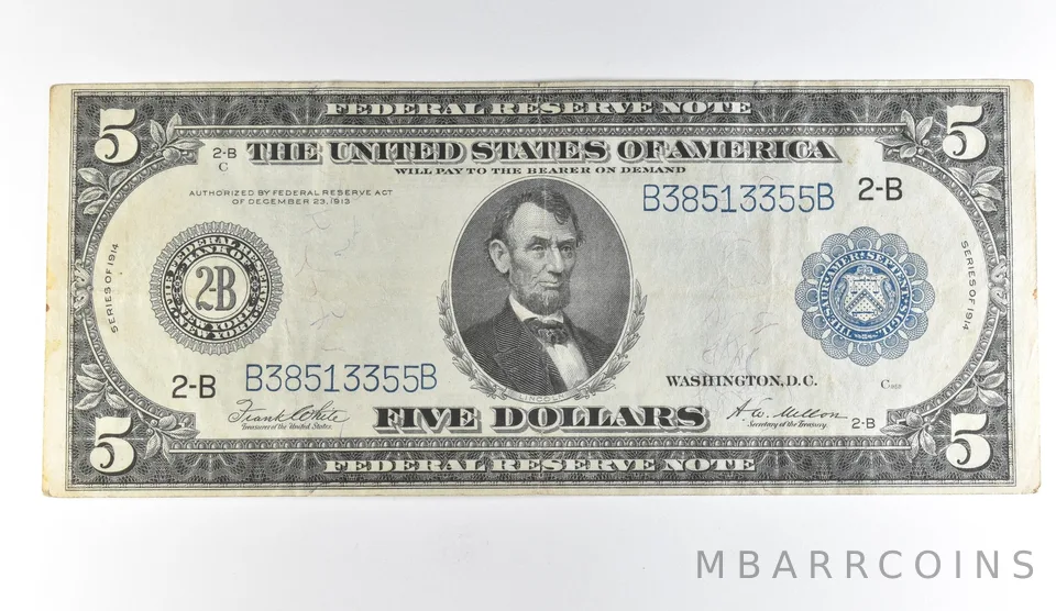 1914 $5 New York NY FRN Large Note Blue Seal *1657