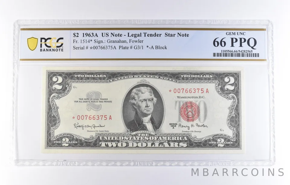 1963 A $2 Legal Tender Star Note Fr#1514* Gem Unc 66 PPQ PCGS *8222