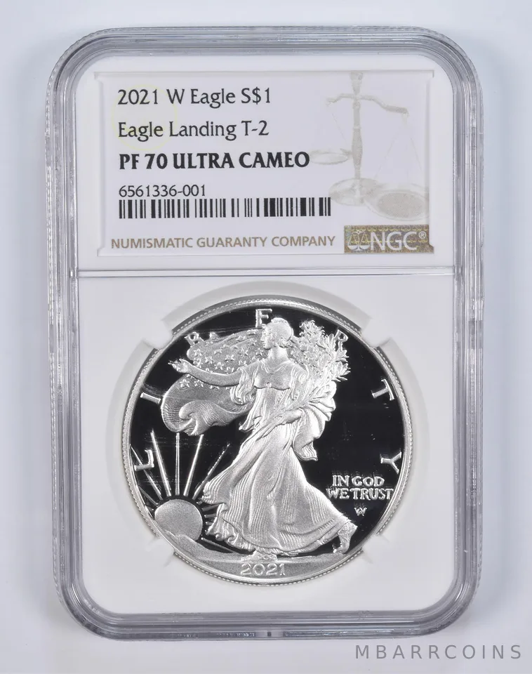 2021-W American Silver Eagle Proof Landing T2 PF70 UC NGC Brown Label