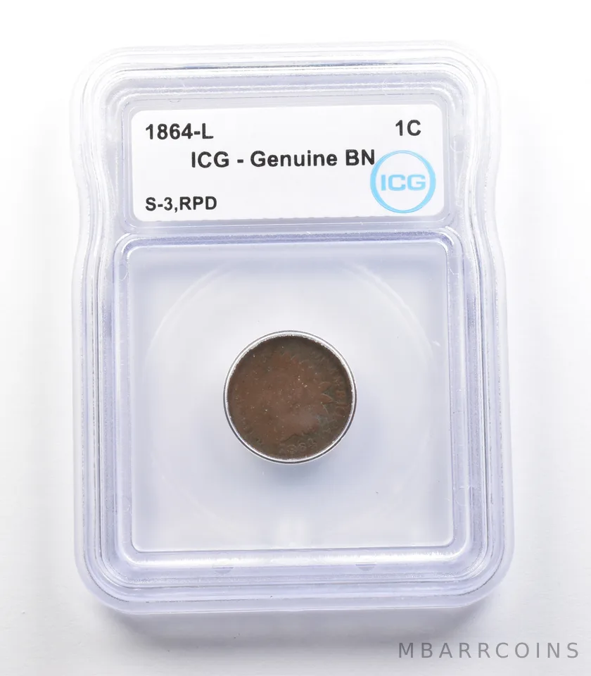1864 L Indian Head Cent Mint Error S-3 RPD Genuine BN ICG *2323