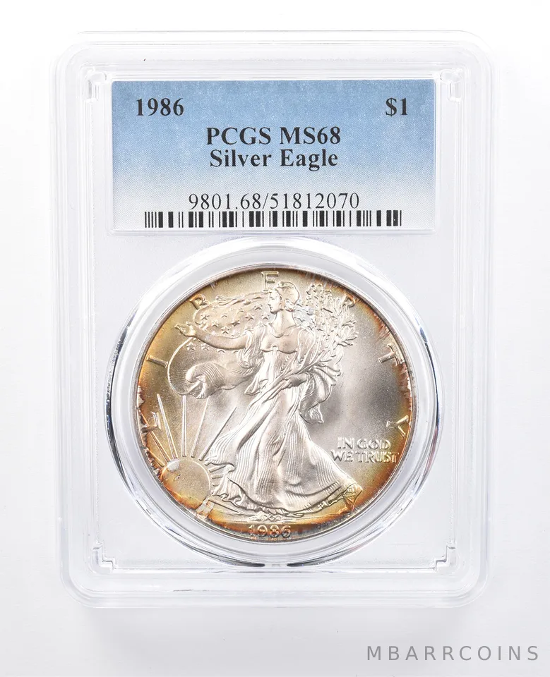 1986 American Silver Eagle MS68 PCGS Peripheral Tone *8178