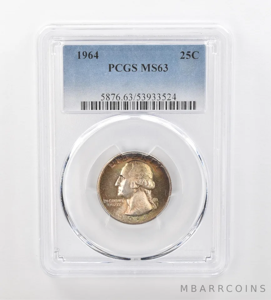 1964 Washington Quarter MS63 PCGS Beautiful Tone *0942