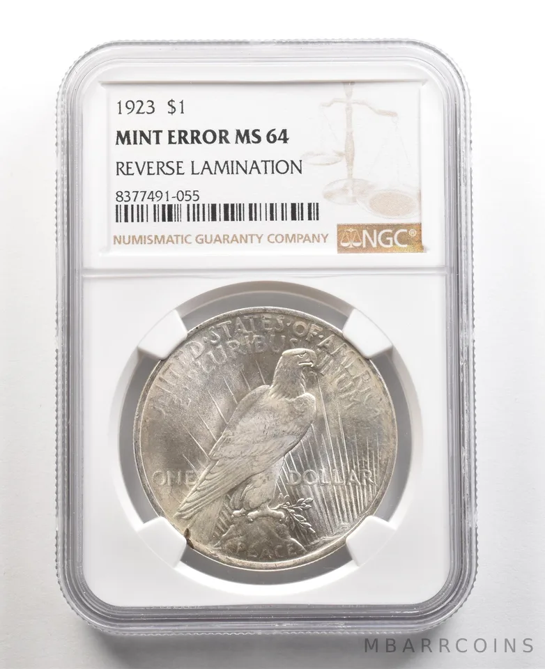 1923 Peace Silver Dollar Mint Error Reverse Lamination MS64 NGC a5466