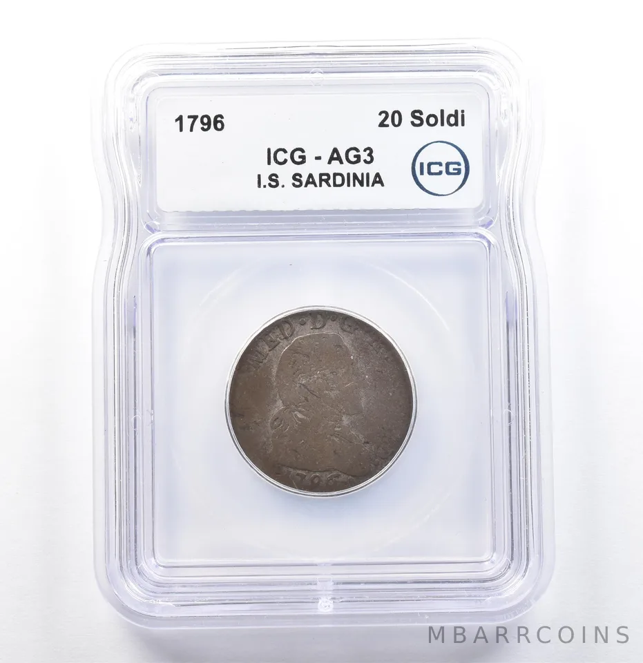 1796 Italian States Sardinia 20 Soldi AG3 ICG *9840
