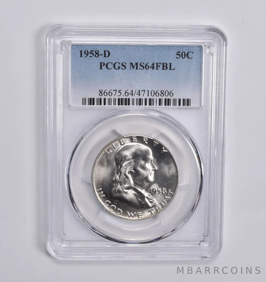 1958-D Franklin Half Dollar MS64 FBL PCGS Blue Label