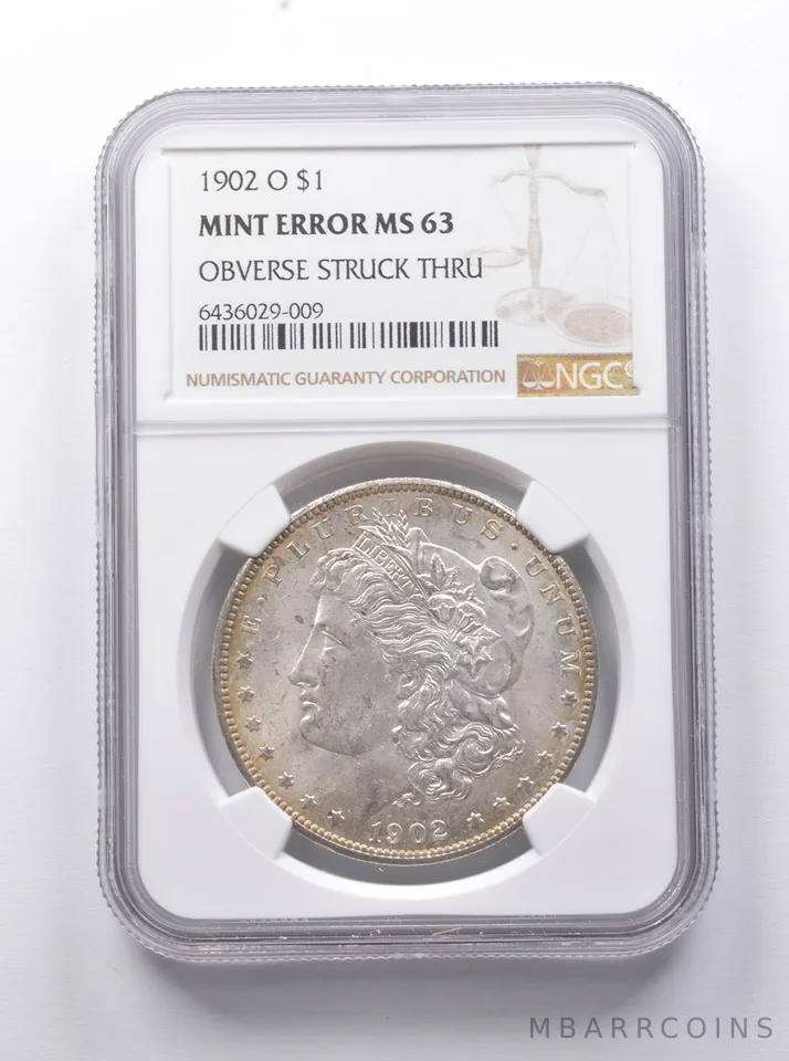 MINT ERROR MS63 1902-O Morgan Silver Dollar OBV Struck Thru NGC *7757