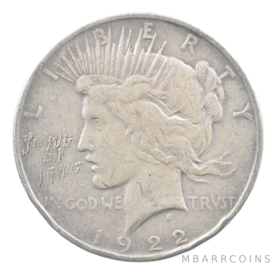 1922 Peace Silver Dollar June 5 Engraved *6695