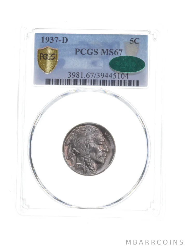 MS67 1937-D Indian Head Buffalo Nickel - CAC - Graded PCGS *5398