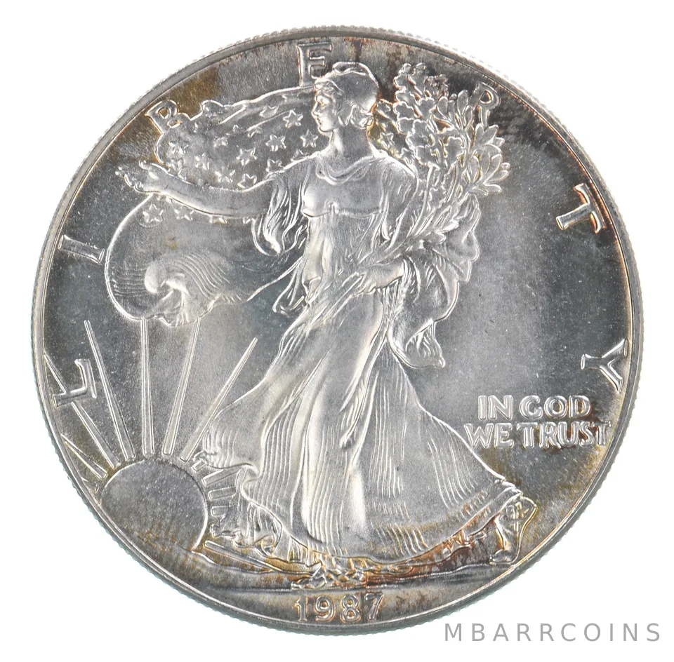 Beautiful Toned - 1987 American Silver Eagle 1 Troy Oz .999 Fine Silver *078