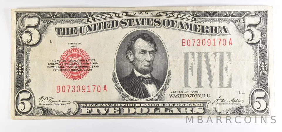 1928 $5 Legal Tender Note Red Seal *6102