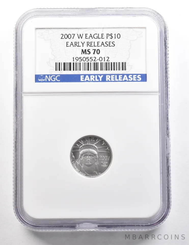 2007-W $10 American Platinum Eagle Early Releases 1/10 Oz 0.1 Oz MS70 NGC *3728